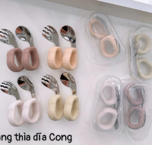 Set thìa dĩa cán silicon cong