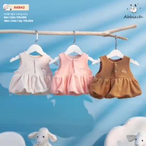 ABBIE OH - Áo gile bé gái sơ sinh lông cừu giữ nhiệt dáng bí ngô thêu cừu