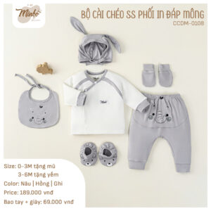 Minbo - Bộ cài chéo sơ sinh phối in đáp mông