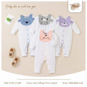 Minbo - Bộ body dài sơ sinh kèm yếm